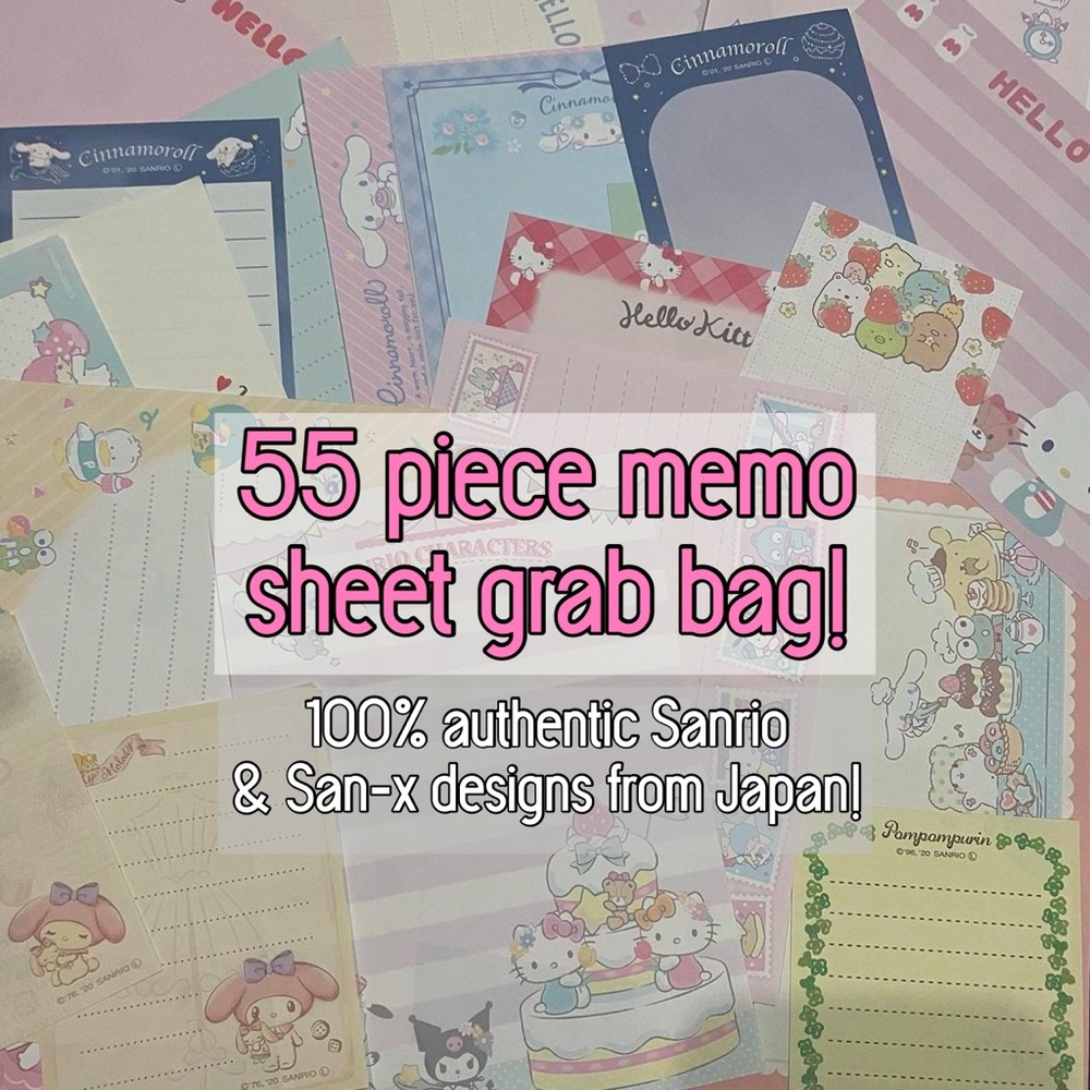Sanrio & San-x Memo Sheet Grab Bag - 55 sheets - for stationary and crafts